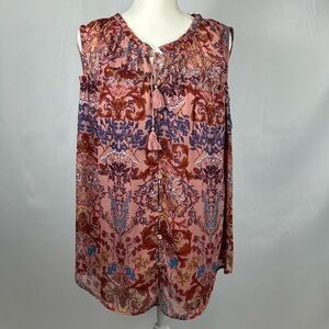 Daniel Rainn sleeveless floral semi sheer blouse w/ attached pink camisole Sz 2X
